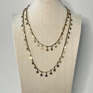 Vintage Star Fringe Necklace Charms Gold Tone 46" 1970s